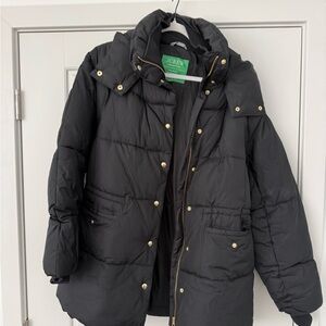 J. Crew Women's Dark Puffer Coat with Gold Accents large tall